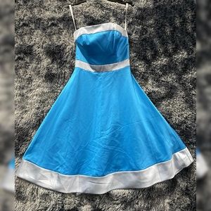 Alfred Angelo blue strapless dress with silver accents